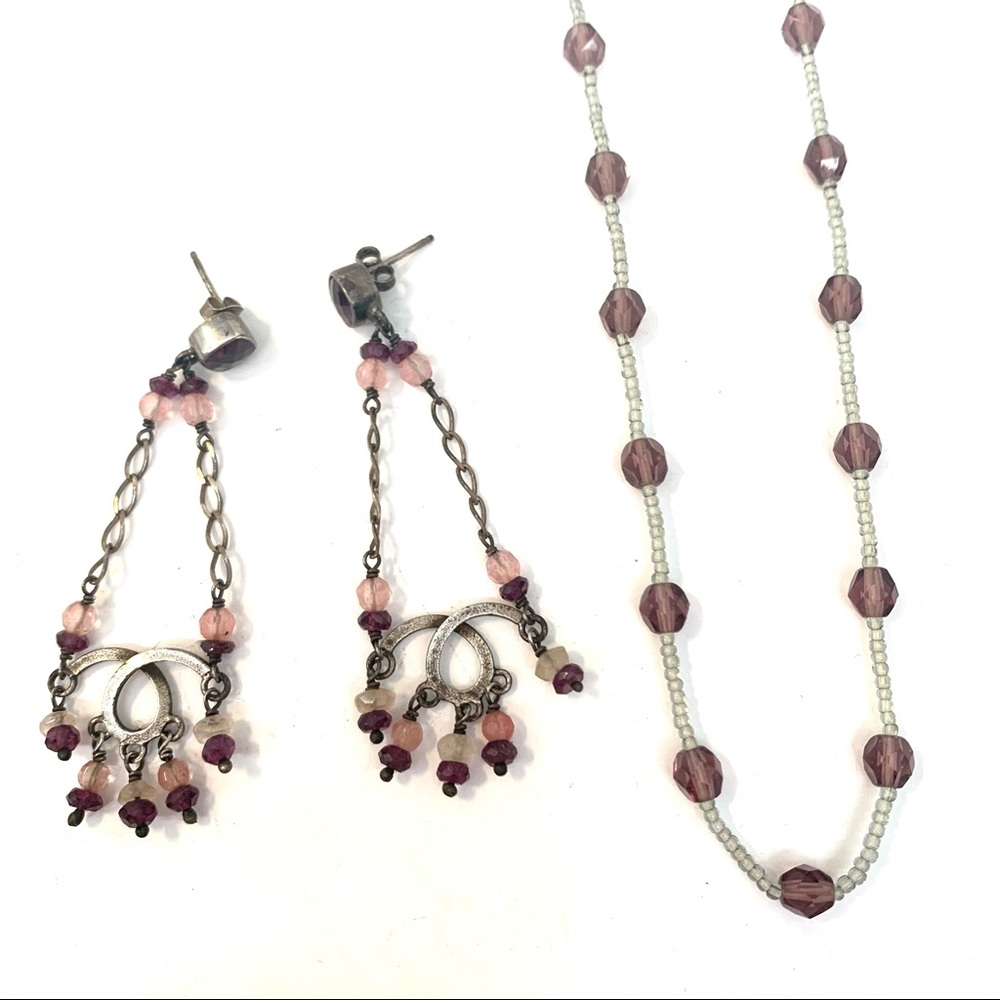 Nordstrom Purple Stone Romantic Earring + Necklace